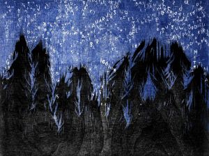 Avaruus, 2025, puupiirros 30 x 40 cm
